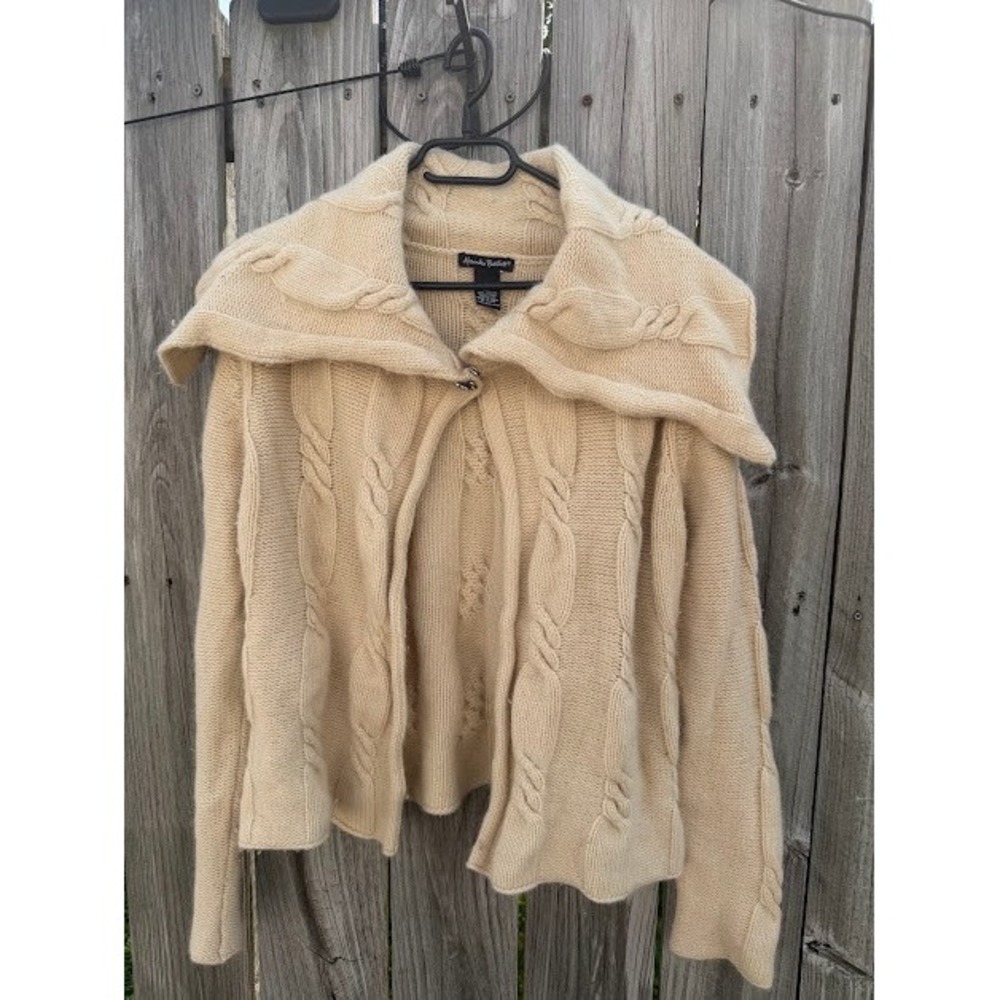 Coquette Old Money Alexandra Bartlett Cardigan L Beige Lambswool Angora Knit